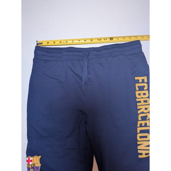 FC Barcelona Mens Fleece Sweat Shorts Size L Blue Spellout Drawstring Waist - Picture 9 of 9